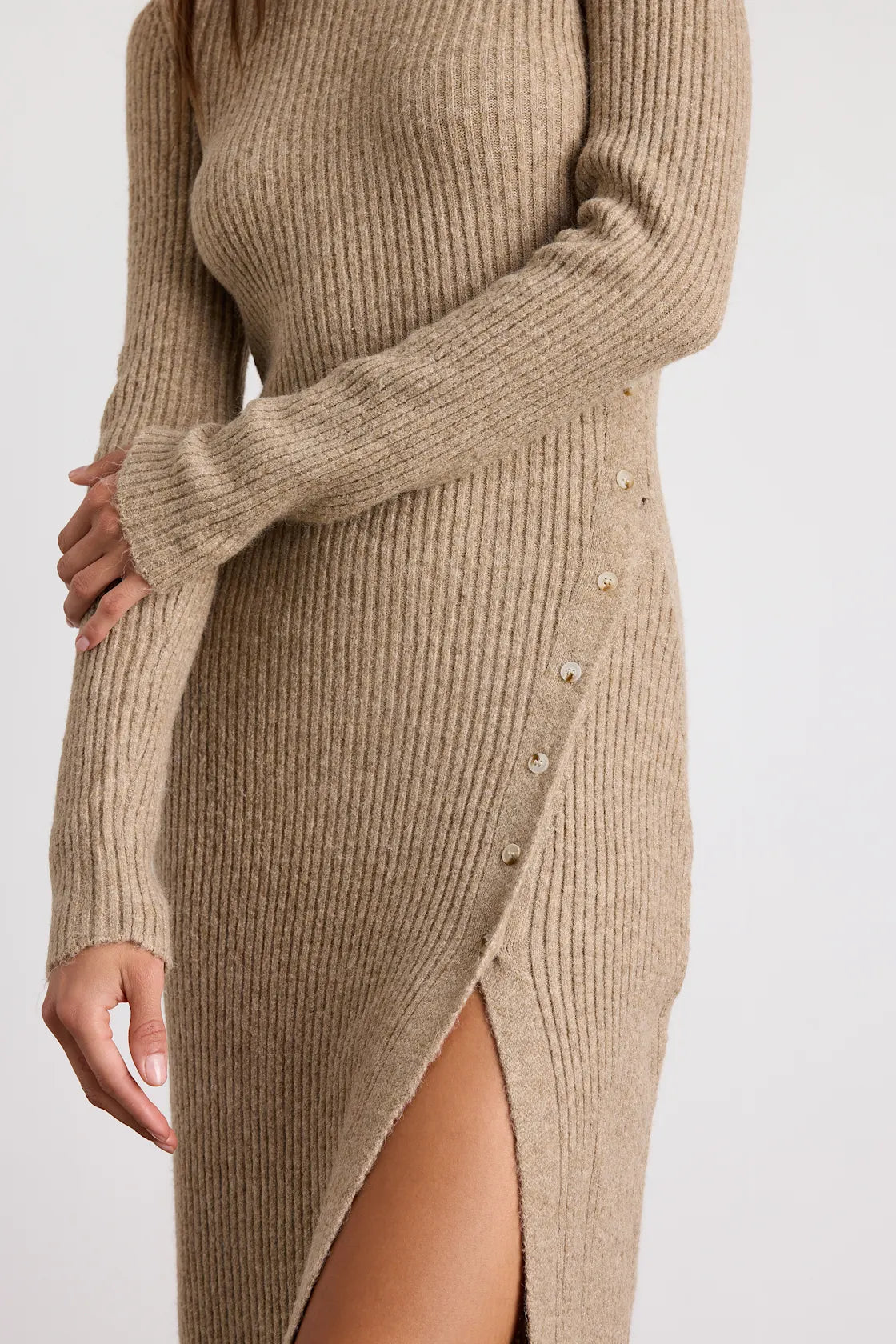Rileynn Heathered Dark Teal Ribbed Sweater Midi Dress