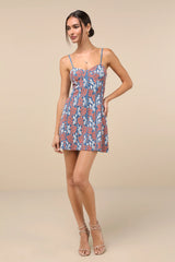 Dainty Personality Blue Lace Seamed Mini Dress