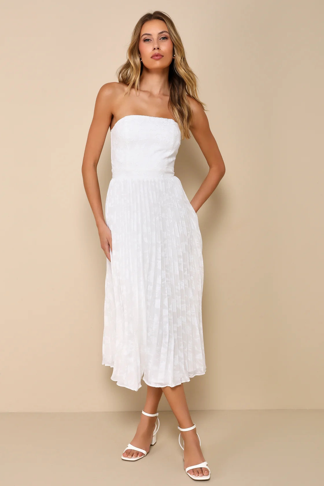 Perfectly Stunning Emerald Jacquard Strapless Midi Dress