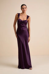 Exuberant Luxury Rust Satin Ruffled Lace-Up Maxi Dress