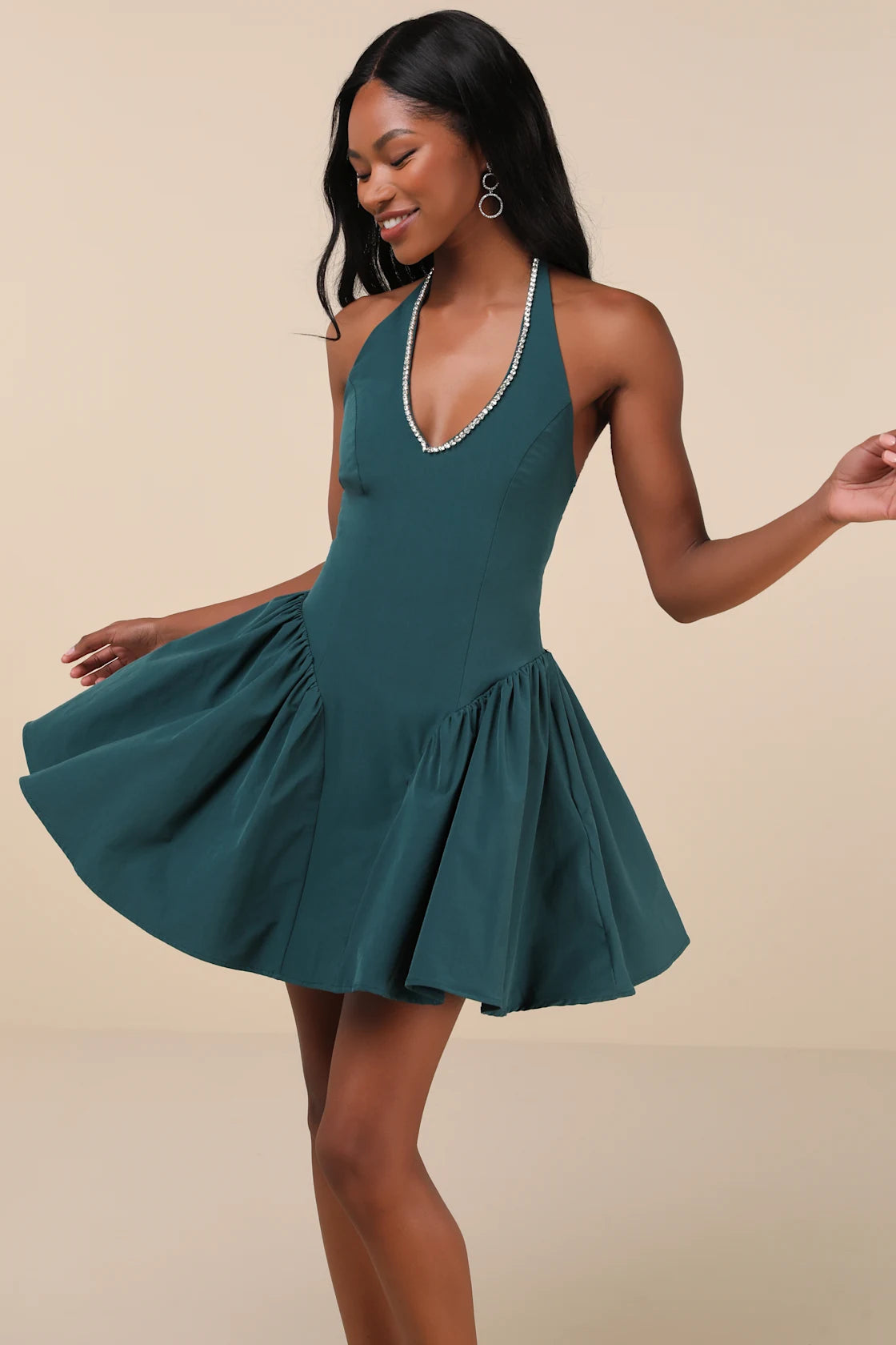 Cinzia Emerald Rhinestone Mini Dress