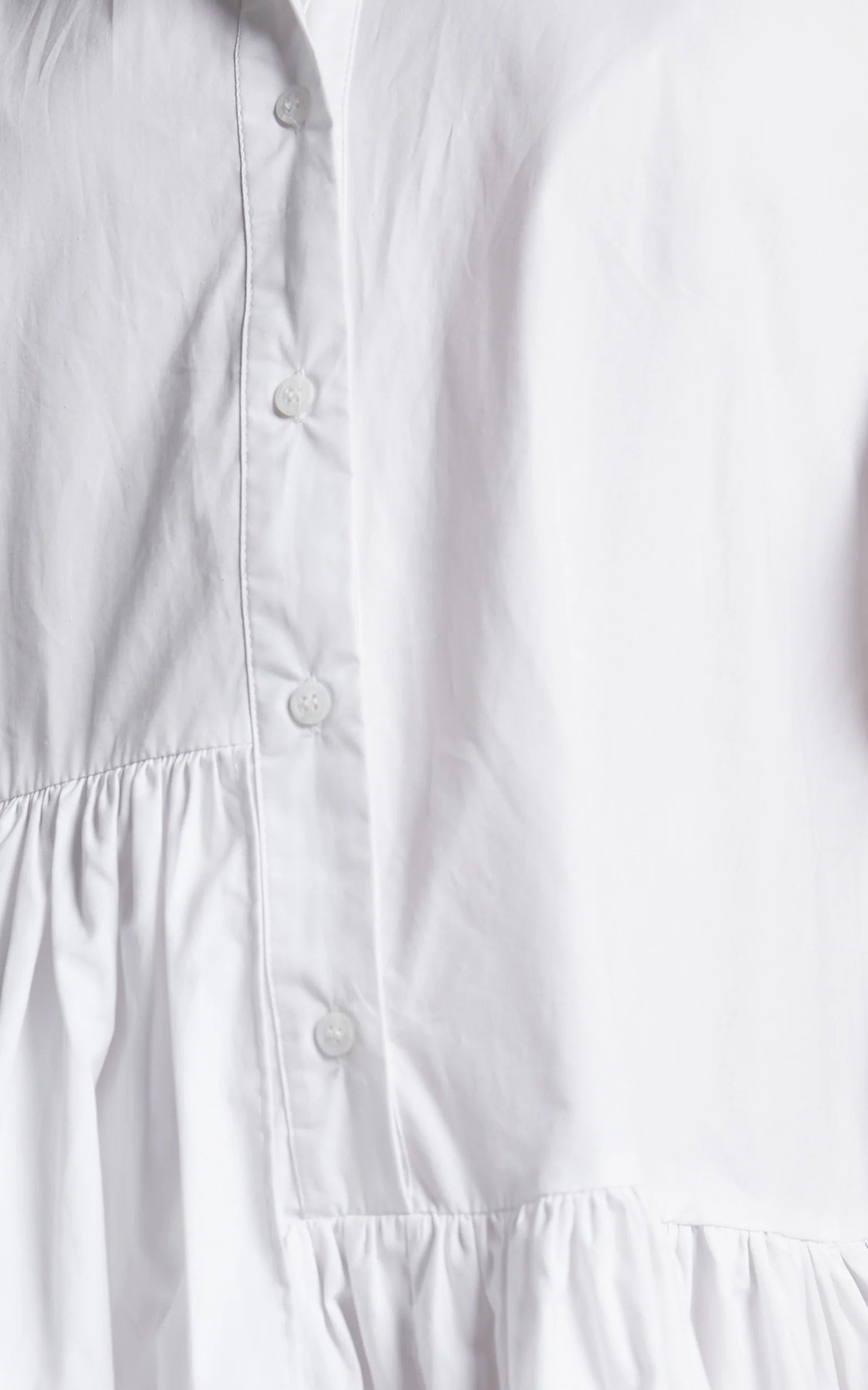Elowen Mini Dress - Button Up Asymmetrical Tiered Smock Dress in White