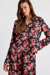 Galette Cream Multi Floral Satin Two-Piece Pajama Set