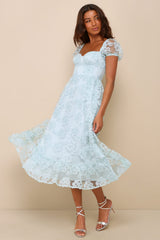 Notable Elegance Black Mesh Floral Applique Bustier Midi Dress