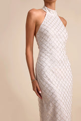 Novalea White Sequin Halter Maxi Dress