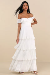 Always Remarkable Black Pleated Off-the-Shoulder Maxi Dress