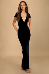 Feeling Flawless Emerald Green Velvet V-Neck Maxi Dress