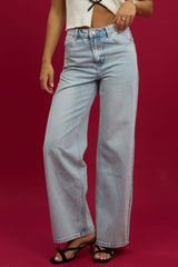 Denim Wide Leg Jeans Mid Rise