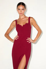 Fabulous Desires Magenta Scalloped Bodycon Midi Dress