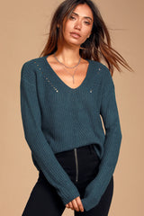 Halifax Teal Blue Knit Sweater