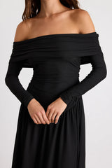 Sescca Black Off-the-Shoulder Jersey Knit Maxi Dress