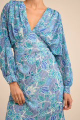 Azalea Blue Multi Floral Long Sleeve Midi Dress