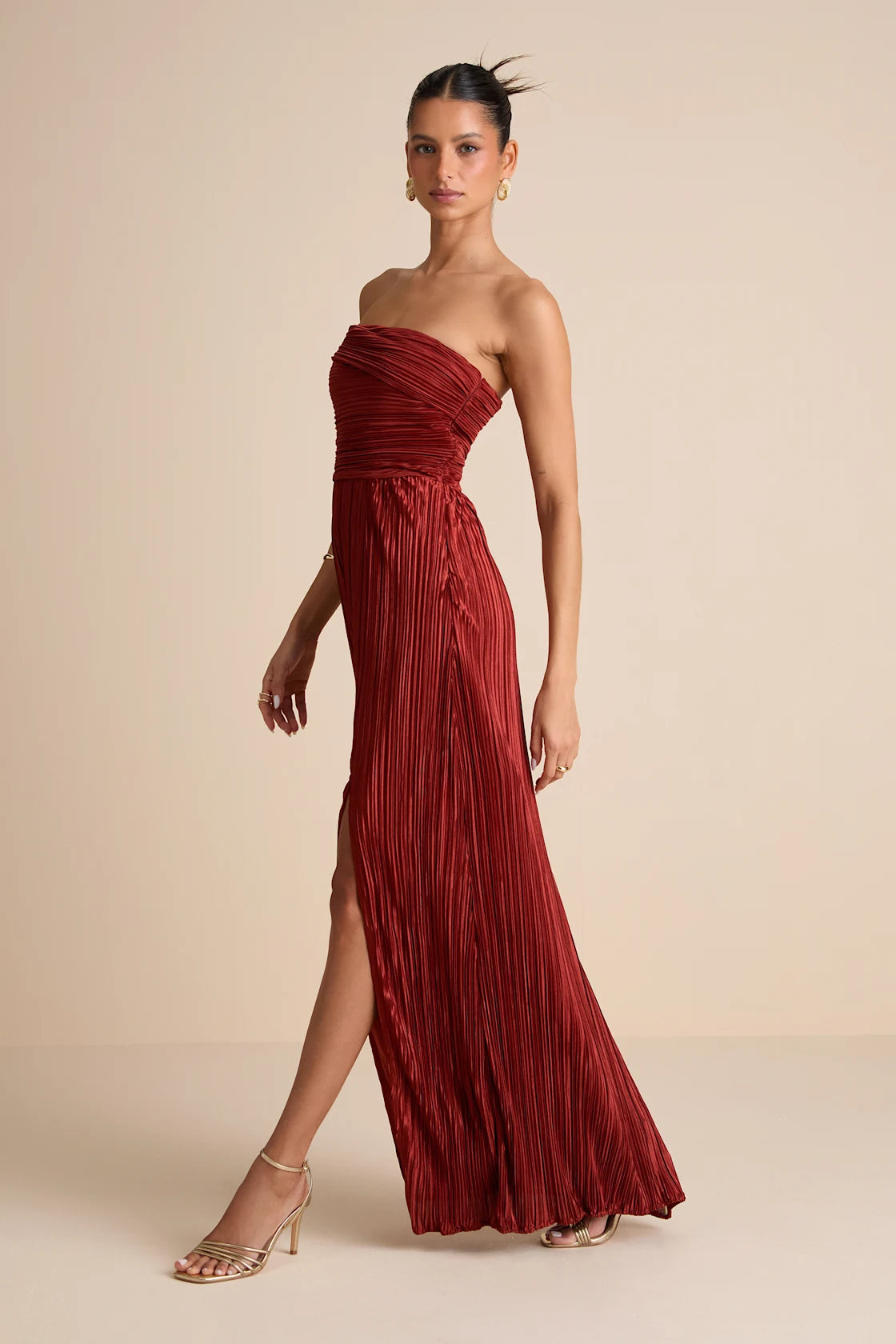 Poised Performance Chartreuse Plisse One-Shoulder Maxi Dress