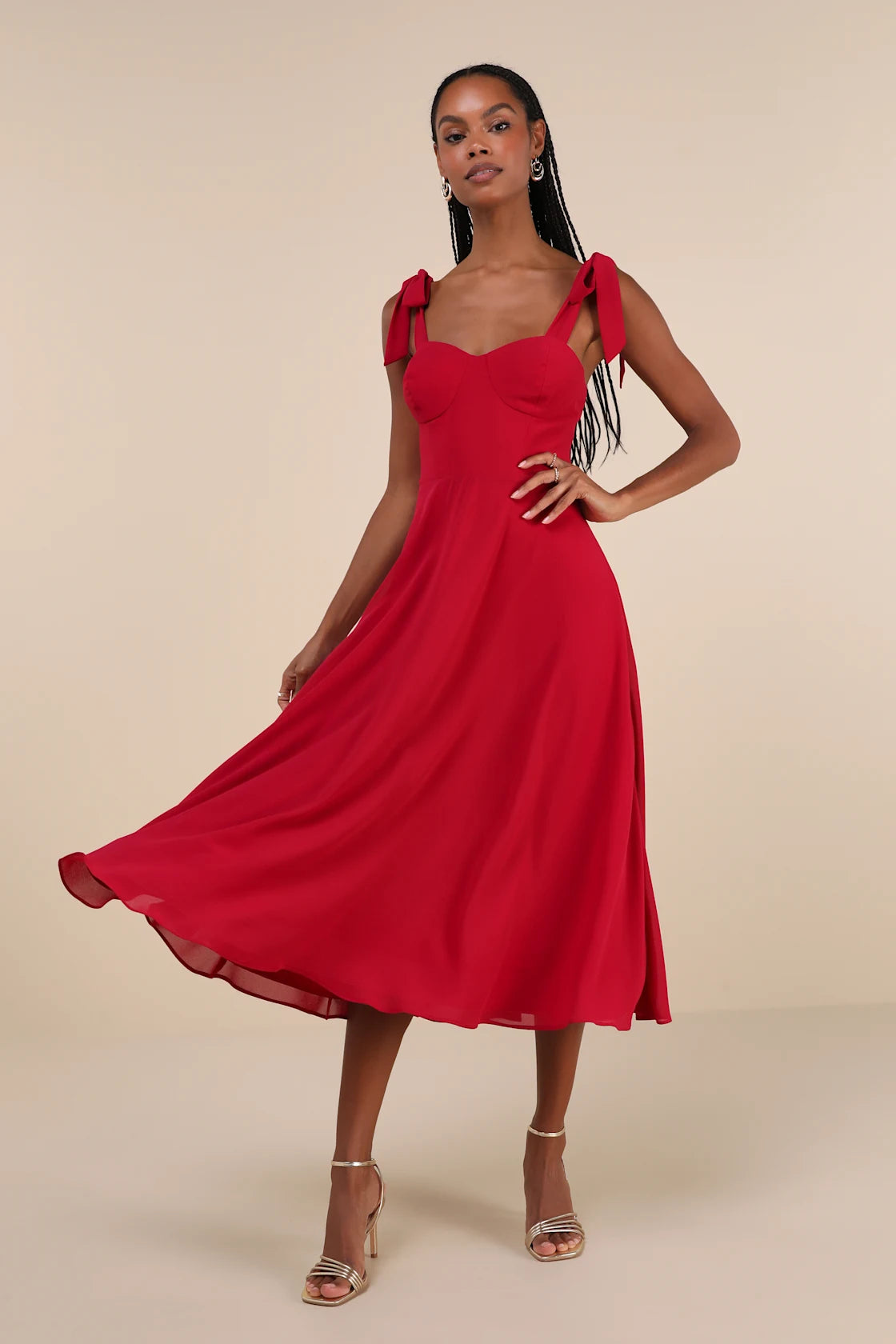 Sophisticated Charisma Navy Blue Tie-Strap A-Line Midi Dress