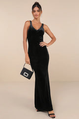 Perfectly Classy Navy Blue Velvet Strappy Maxi Dress