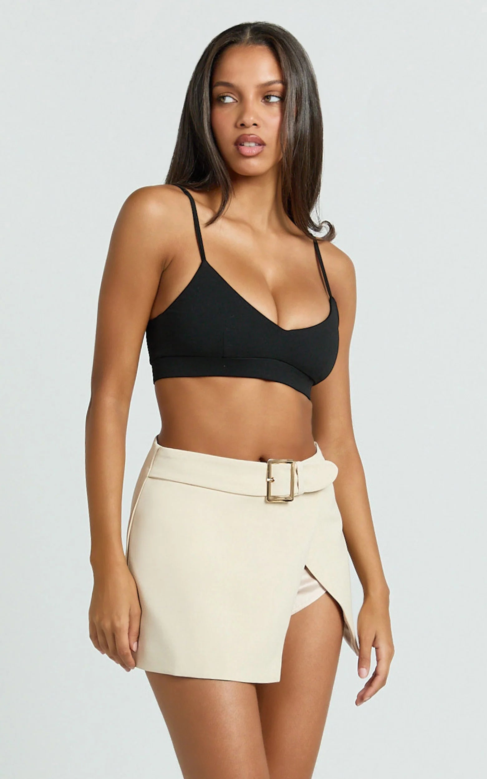 Tessa Skort - Low Rise Belted Skort in Beige