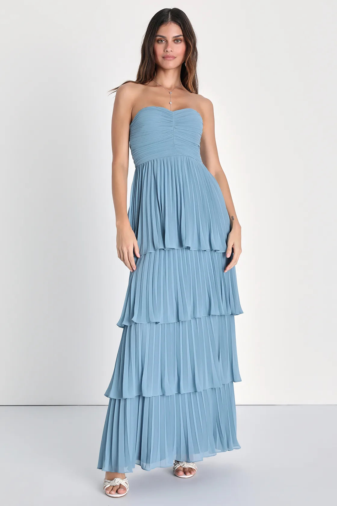 Seriously Sensational Light Blue Strapless Tiered Maxi Dress