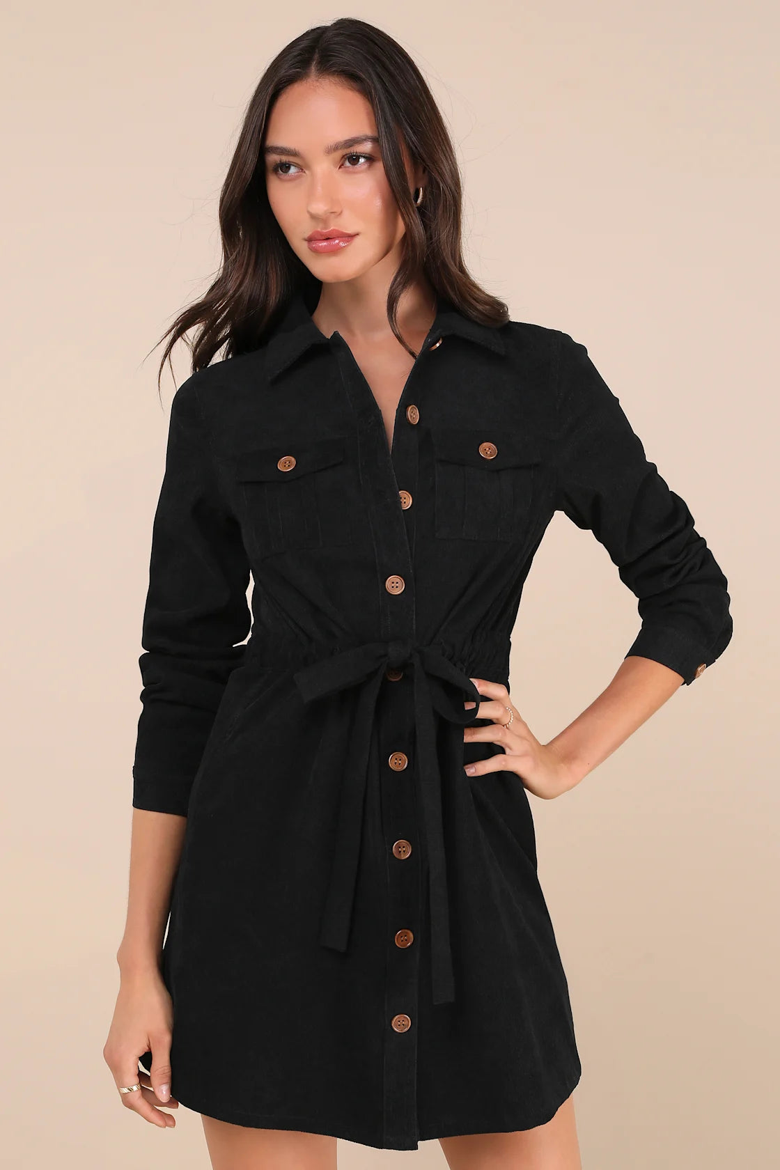 Simple Affection Brown Corduroy Mini Dress With Pockets