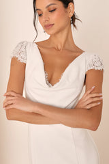 Forever Beloved White Lace Cap Sleeve Mermaid Maxi Dress