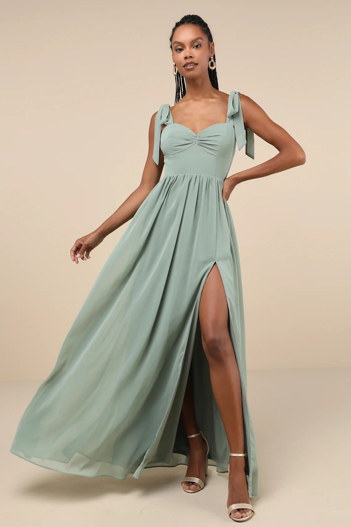 Radiant Charisma Plum Chiffon Ruched Tie-Strap Maxi Dress