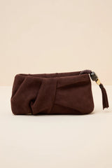 Louela Chocolate Suede Clutch