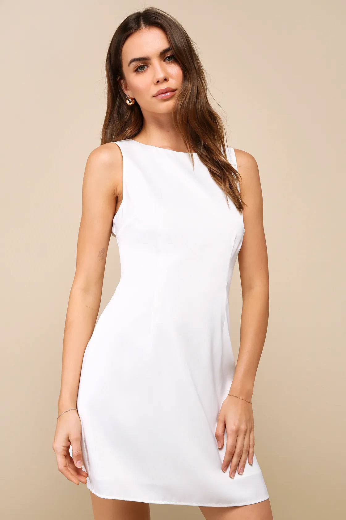 Elevated Appearance Black Satin Open Back Mini Dress