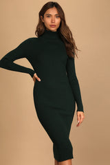 Change the Season Emerald Green Ribbed Turtleneck Sweater Dress