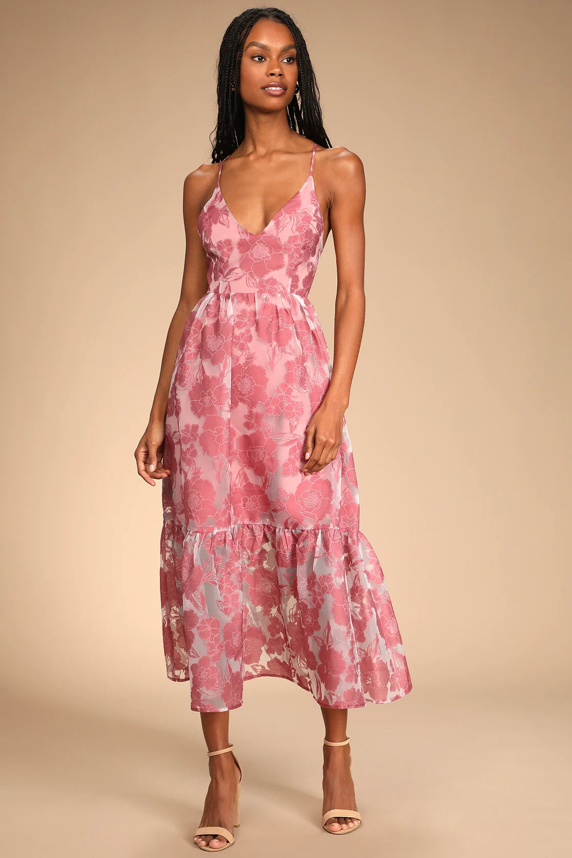 Feeling Like Forever Rose Jacquard Organza Lace-Up Midi Dress