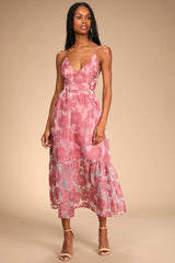 Feeling Like Forever Rose Jacquard Organza Lace-Up Midi Dress