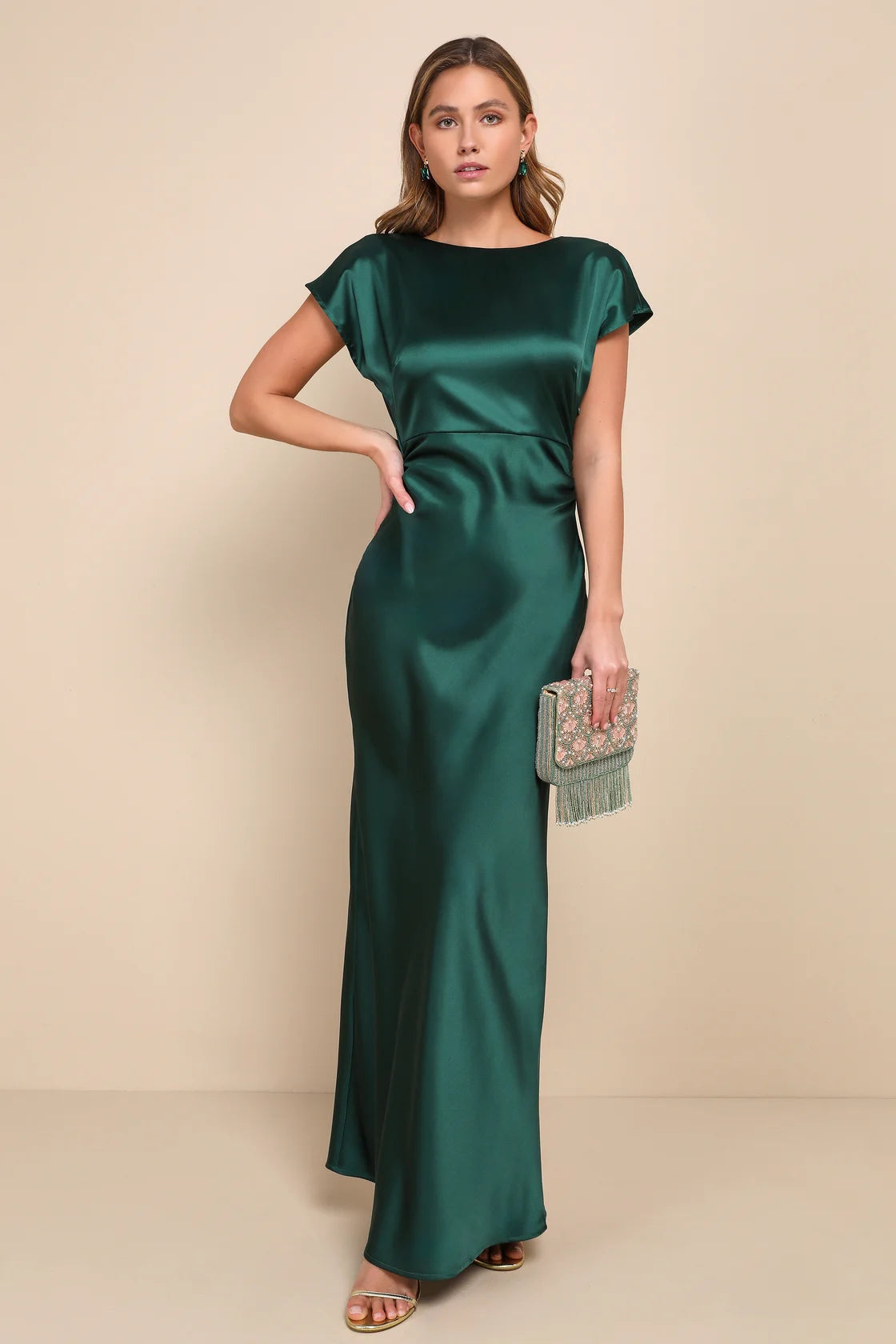 Captivating Presence Blush Pink Satin Cowl Back Maxi Dress