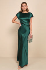 Captivating Presence Blush Pink Satin Cowl Back Maxi Dress