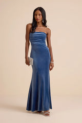 Maren Olive Velvet Strapless Mermaid Maxi Dress
