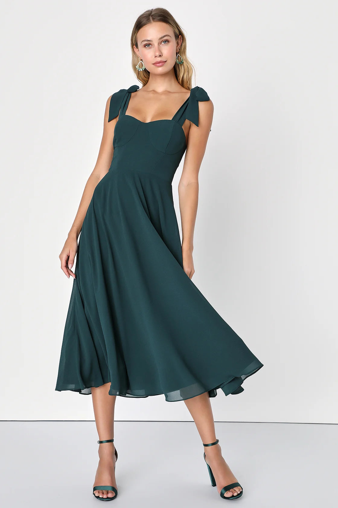Sophisticated Charisma Navy Blue Tie-Strap A-Line Midi Dress