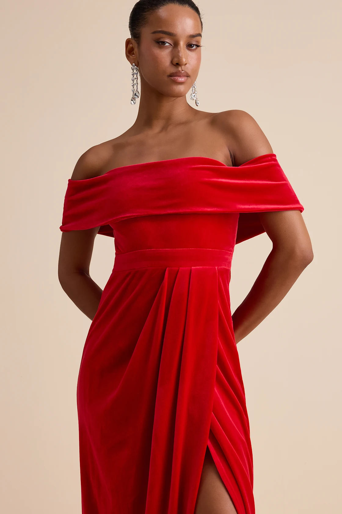 I'm Enchanted Red Velvet Off-the-Shoulder Maxi Dress