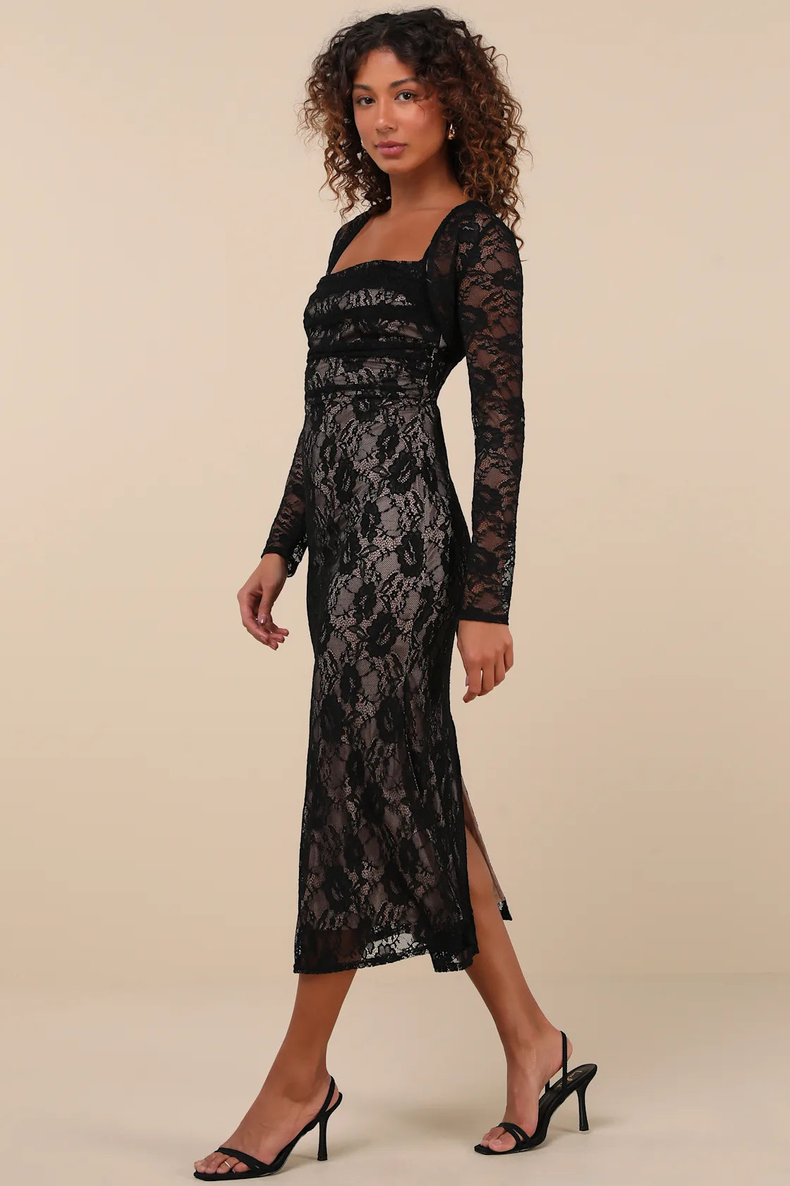 Certainly Iconic Burgundy Lace Midi Dress and Shrug Set