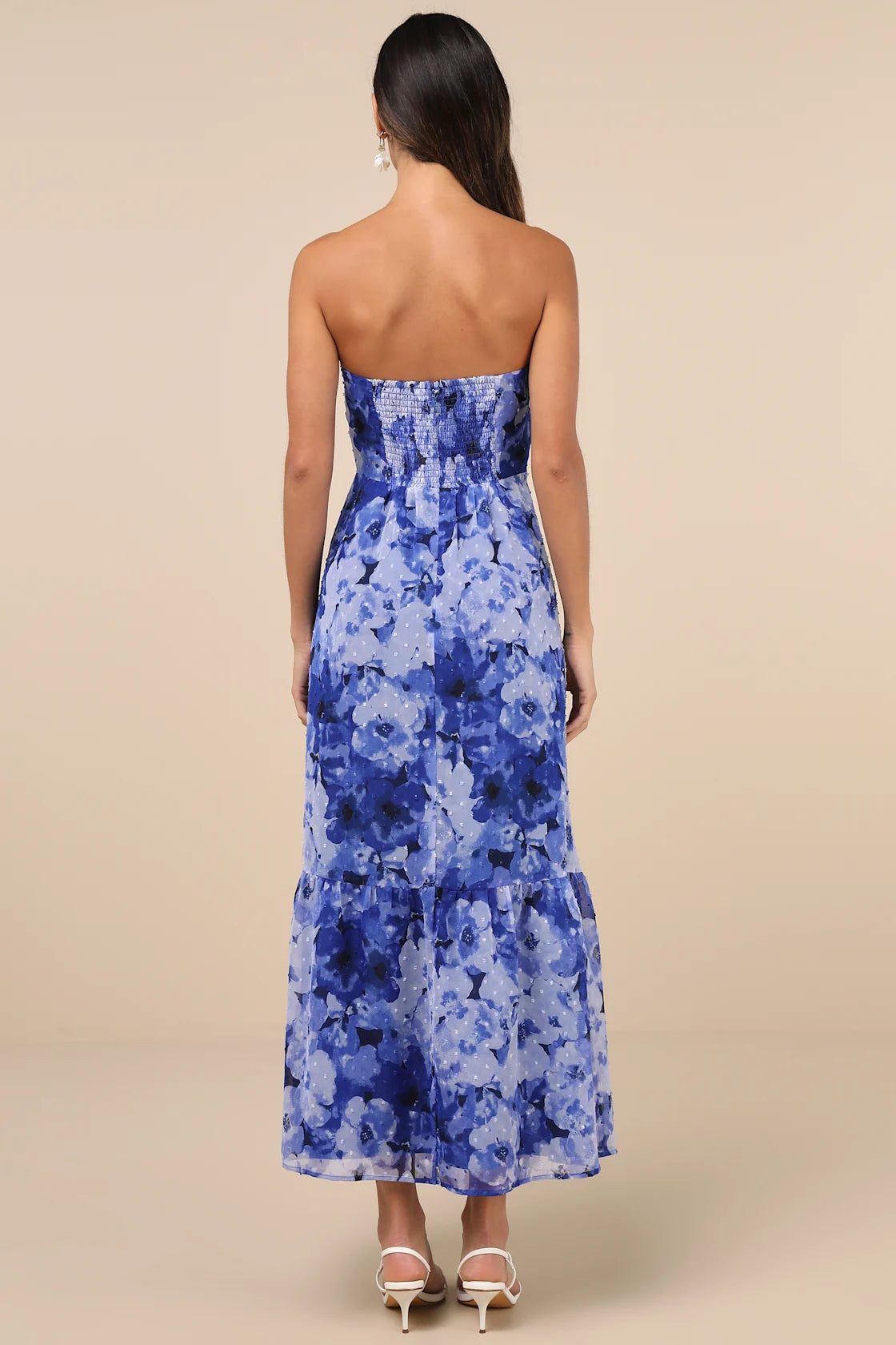 Bright Perspective Teal Floral Strapless Midi Dress