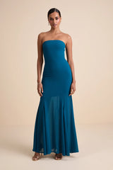 Cherette Dark Teal Strapless Maxi Dress