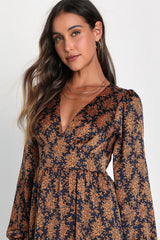Graceful Impression Black and Orange Floral Print Midi Dress