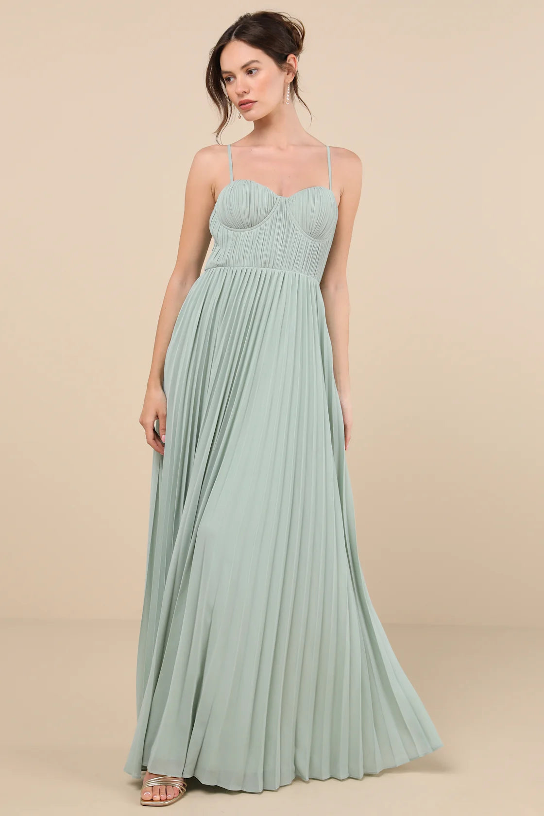 Admirable Elegance Light Pink Pleated Bustier Maxi Dress