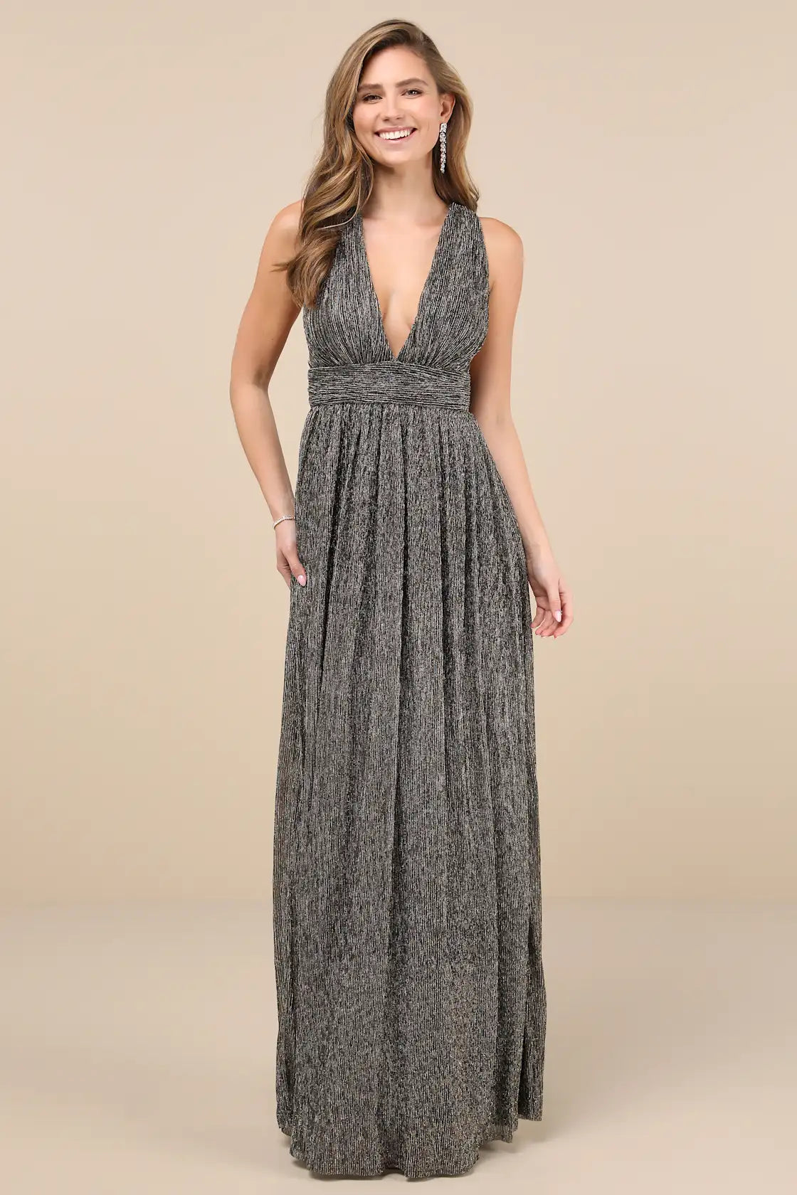 Looking Radiant Black and Gold Metallic Maxi Dress