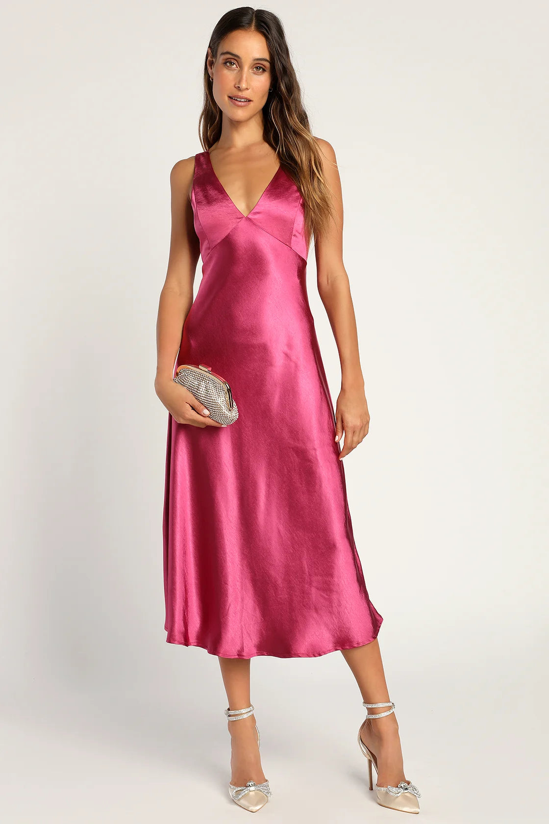 Incredible Love Light Orange Satin Cowl Back Midi Slip Dress