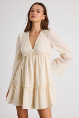 Dovelynn Cream Long Sleeve Baby Doll Mini Dress