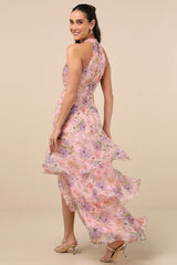 Forever Exceptional Black Floral Halter Organza Maxi Dress