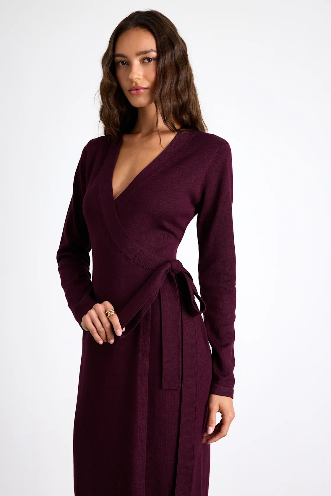 Literary Lover Dark Plum Midi Wrap Sweater Dress