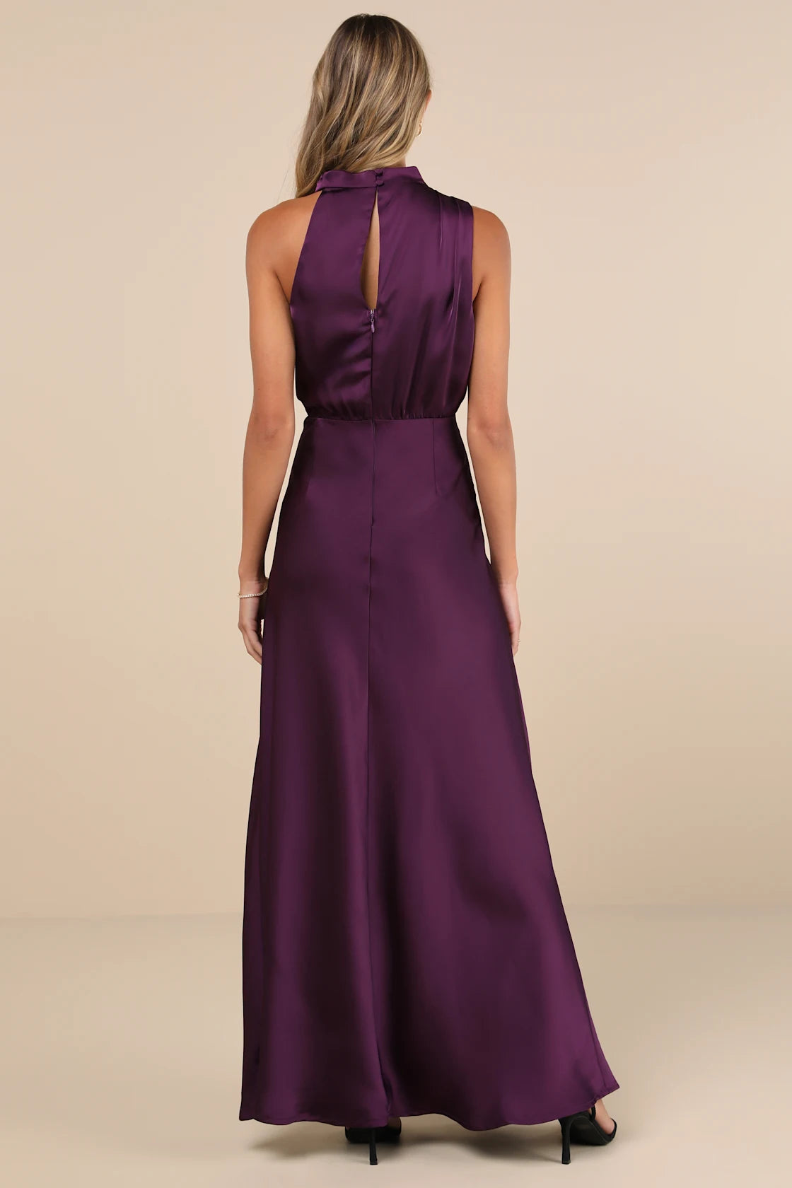 Distinctive Charm Slate Blue Satin Asymmetrical Maxi Dress