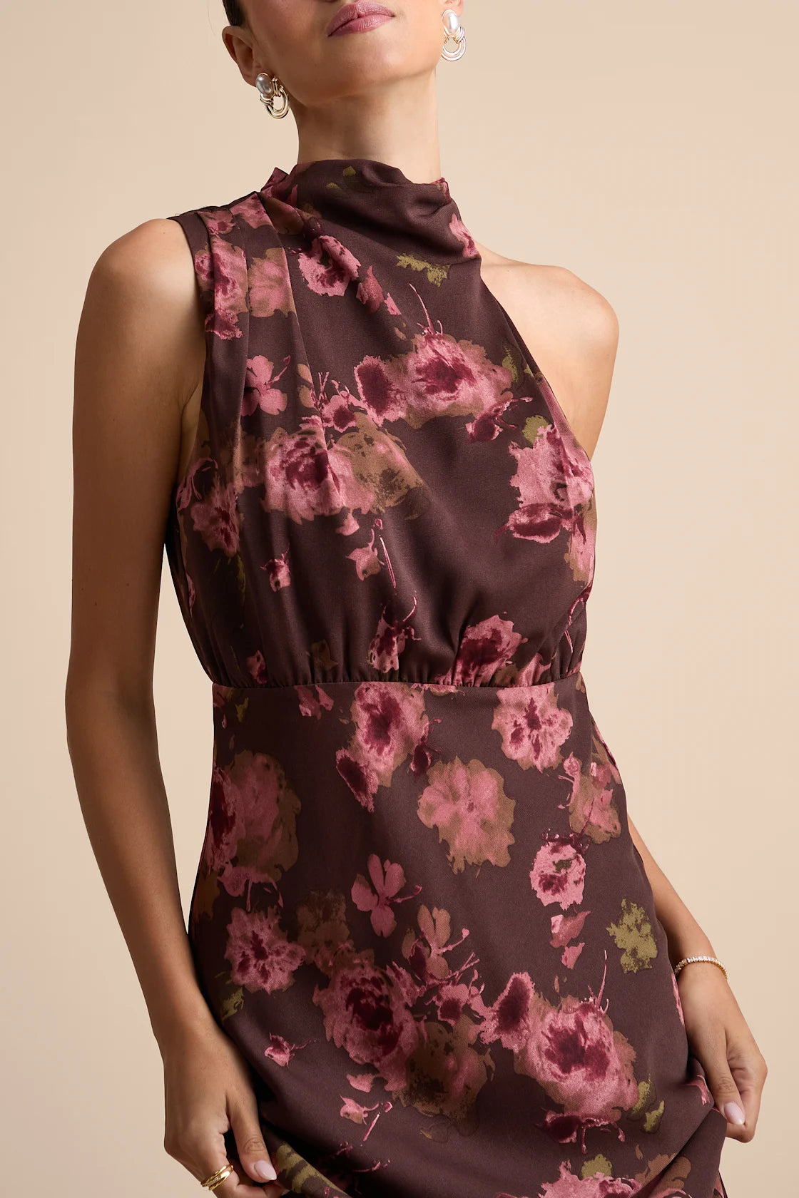 Distinctive Charm Slate Blue Satin Asymmetrical Maxi Dress