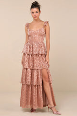 Stunning Glory Navy Blue Floral Jacquard Tiered Maxi Dress
