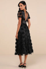 Gorgeous Elevation White Lace Rosette Puff Sleeve Midi Dress