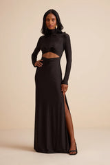 Dempsey Black Slinky Knit Cutout Mock Neck Maxi Dress