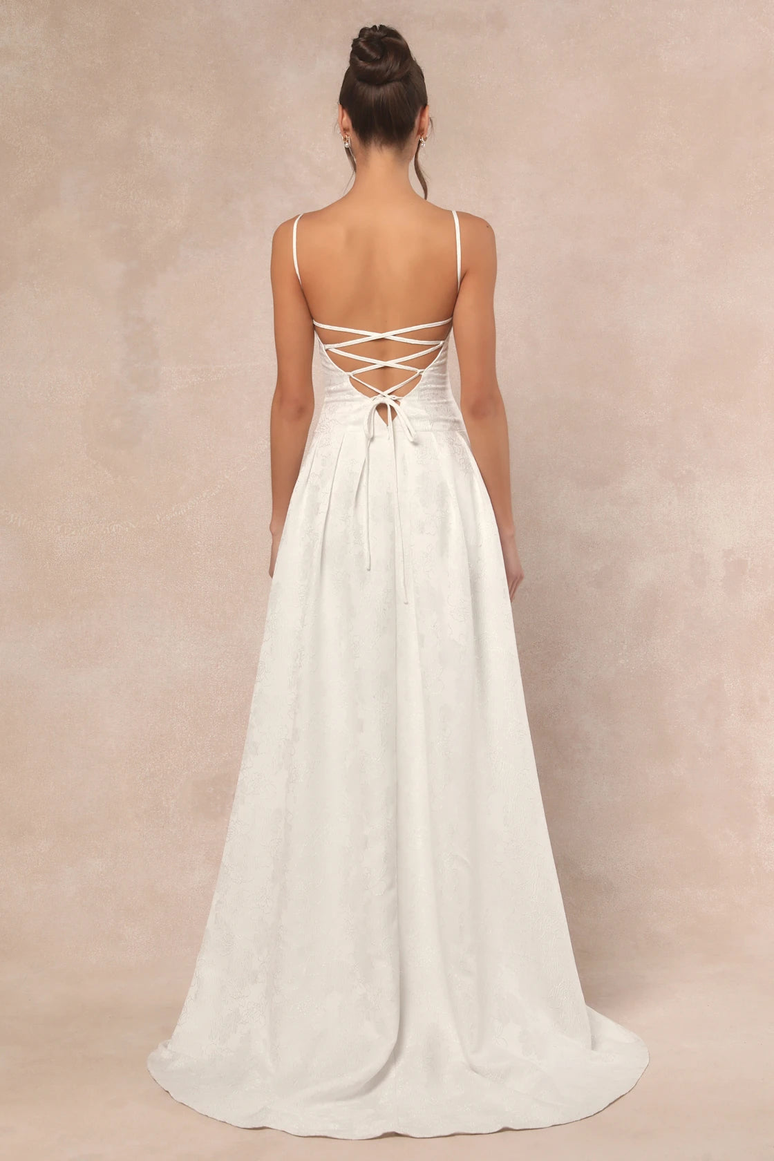 Arabella White Jacquard Basque Waist Maxi Dress